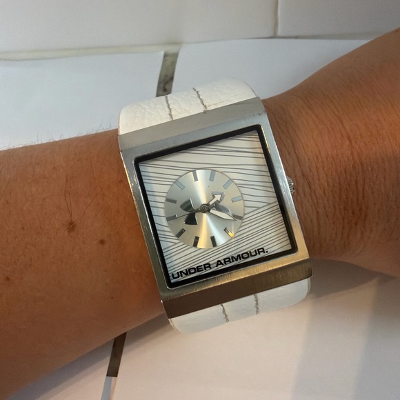 Under Armour Other - Under Armour Rockwell Square Cuff Watch White Leather Mercedes Collaboration